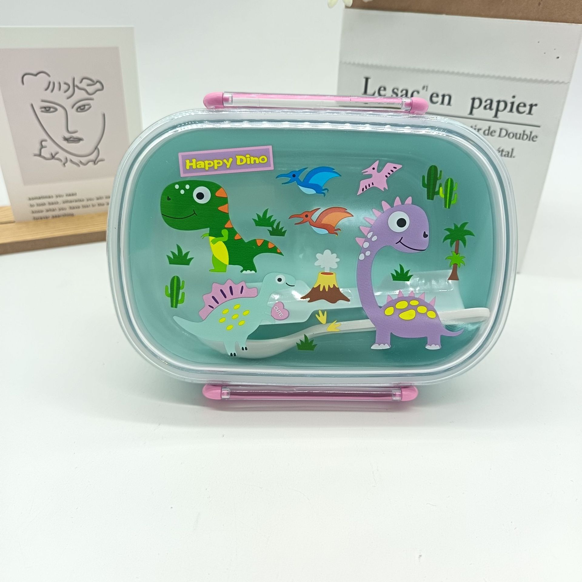Cross-border best-selling little dinosaur dopamine-colored children's lunch box made of pp material, student lunch box for work, wild meal box details Picture