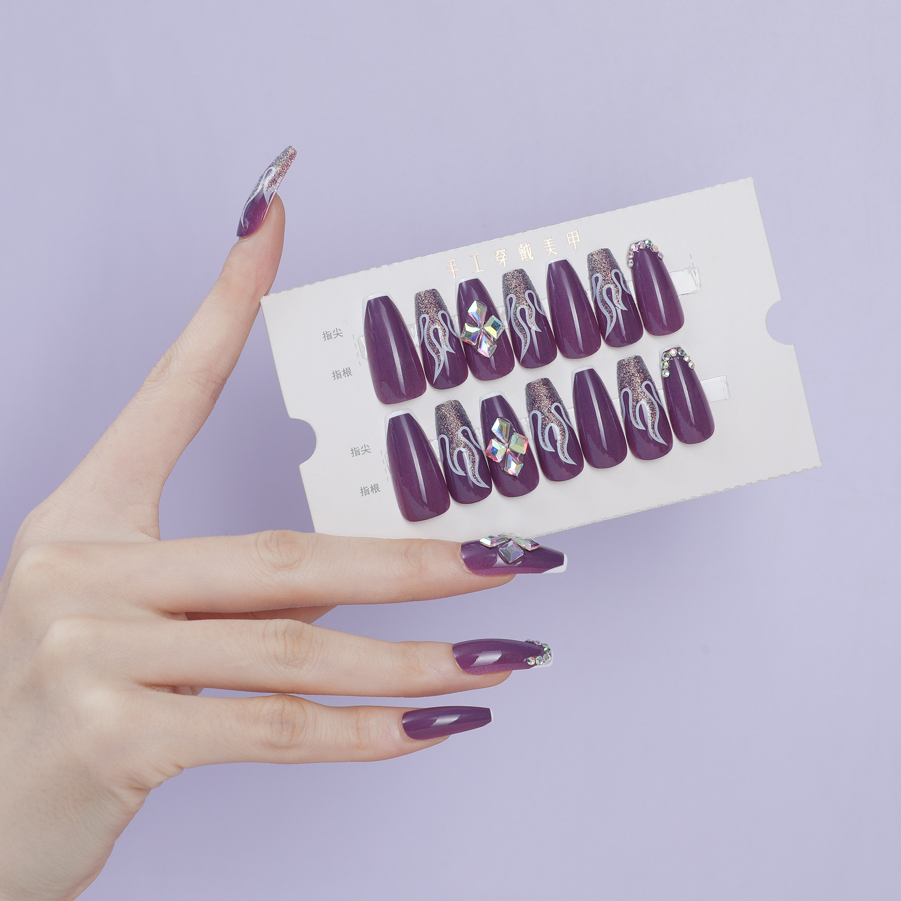 New handcrafted wearable nail, flame nail, finished nail plates, nail patches, 30 pieces, box paper, gift tool bag, in stock for wholesale