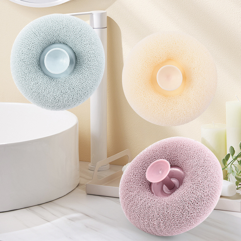 Japanese Bath Ball Exfoliator 2-In-1 Foam Mesh Bath Flower Ball Non-Loose Massage Bath Ball Suction Bath Ball