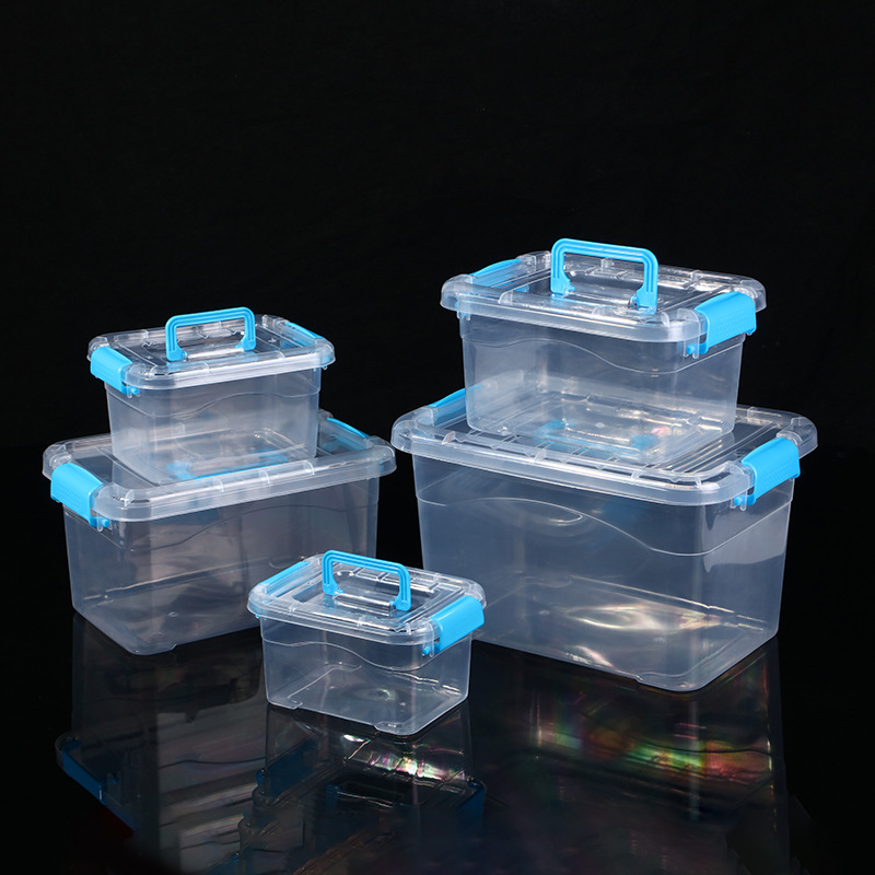 厂家直销PP食品级透明有盖塑料储物箱手提箱桌面收纳盒化妆盒