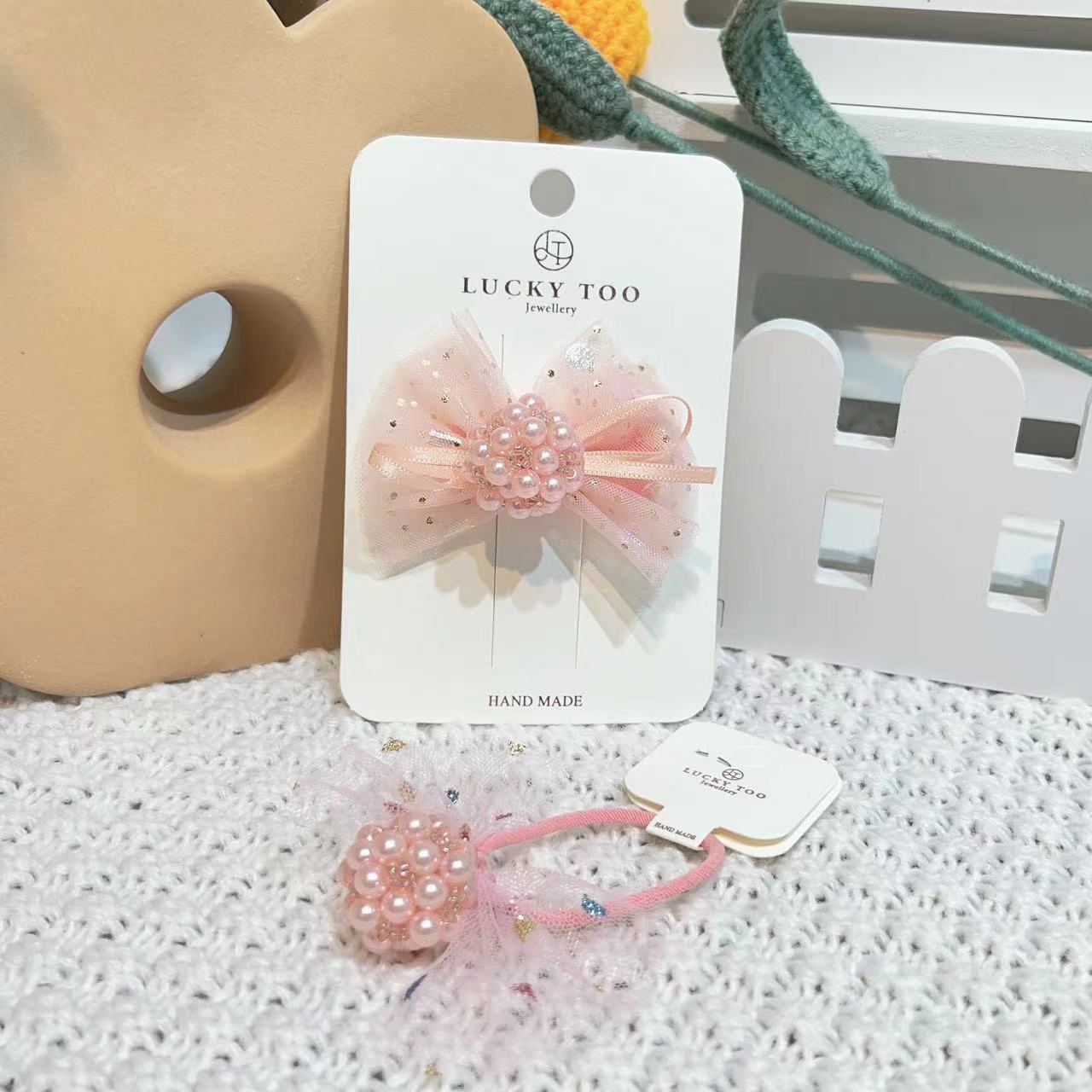 发夹LT10351韩系新款珍珠小球莎莎领结发绳发饰发夹