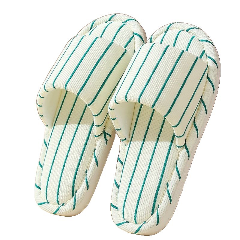 Black and white striped linen slippers for women, spring and autumn indoor home, silent, anti-slip and anti-odor, couple's all-season slippers for men Item Picture