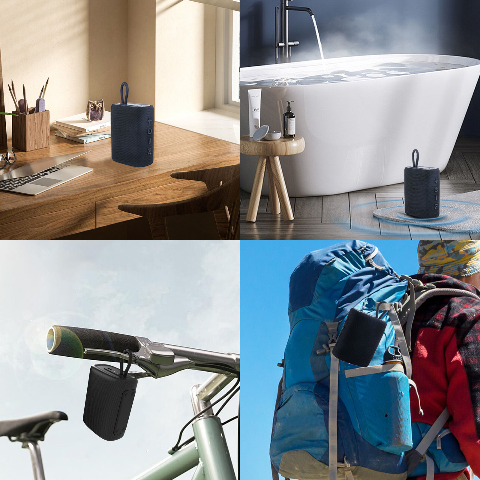 The AOOLIF fabric wireless Bluetooth speaker comes with a waterproof IPX4 Bluetooth speaker, a small steel cannon, and a card-inserting private mold Application Scenario