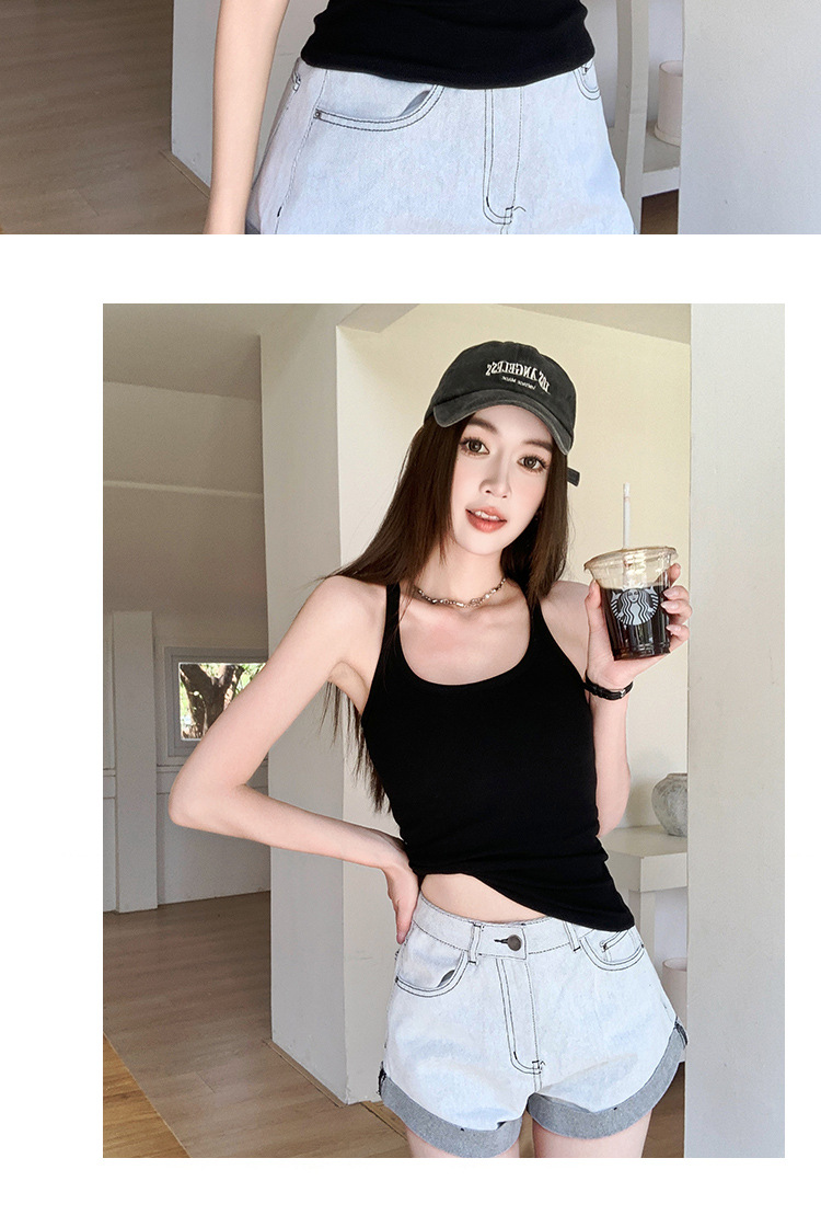 H136吊带背心女夏季辣妹美式性感修身显瘦无袖U领带胸垫内搭上衣详情18