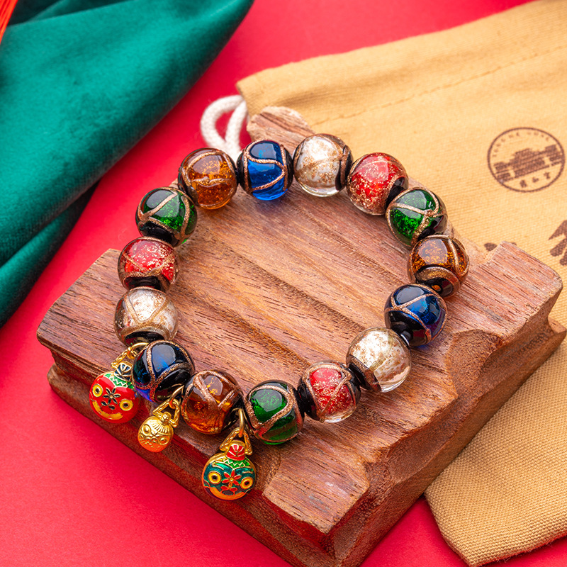 The Same Style Of Palace Incense Ash Glazed Five-Color Multi-Treasure Gold-Devouring Beast Fashion Bracelet For Both Men And Women As The Stars Yong And Qin Xiaoxian