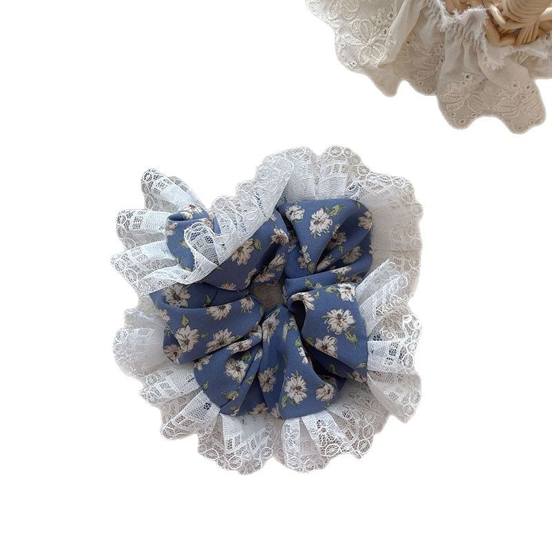 The new Korean-style fashionable and sweet lace fringed hair band, high elasticity bun hairstyle for girls, large intestine band and simple ponytail band Item Picture