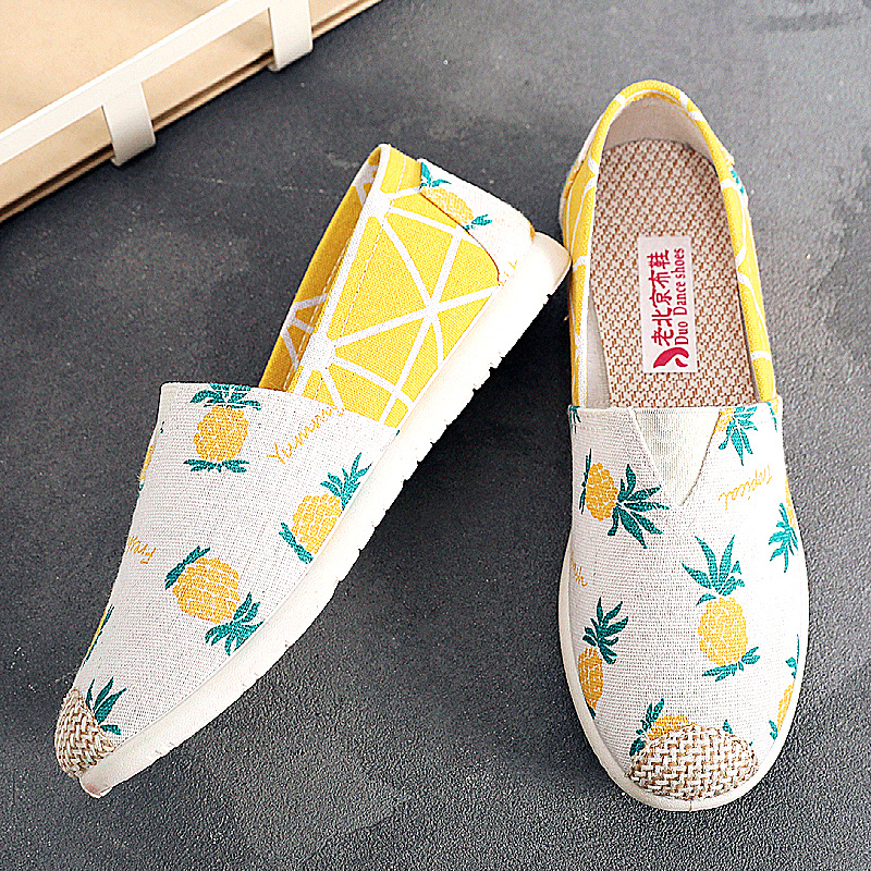 Spring new old Beijing cloth shoes women soft sole lazy shoes canvas foreign trade shoes comfortable fisherman shoes Korean version of everything Specification drawing