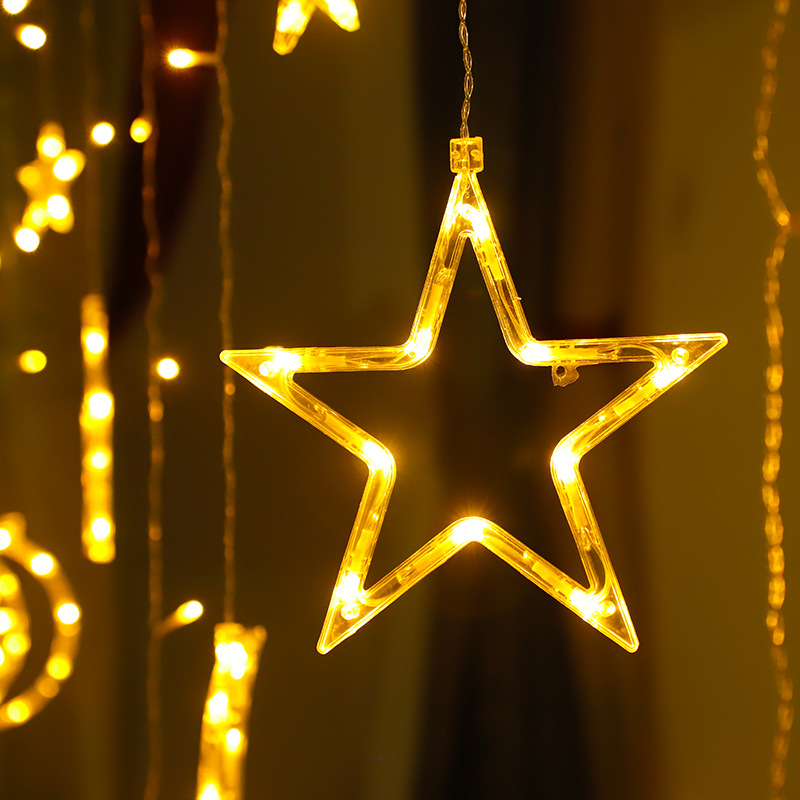 LED室内星月窗帘灯户外太阳能USB遥控月亮灯圣诞节日星星灯串图
