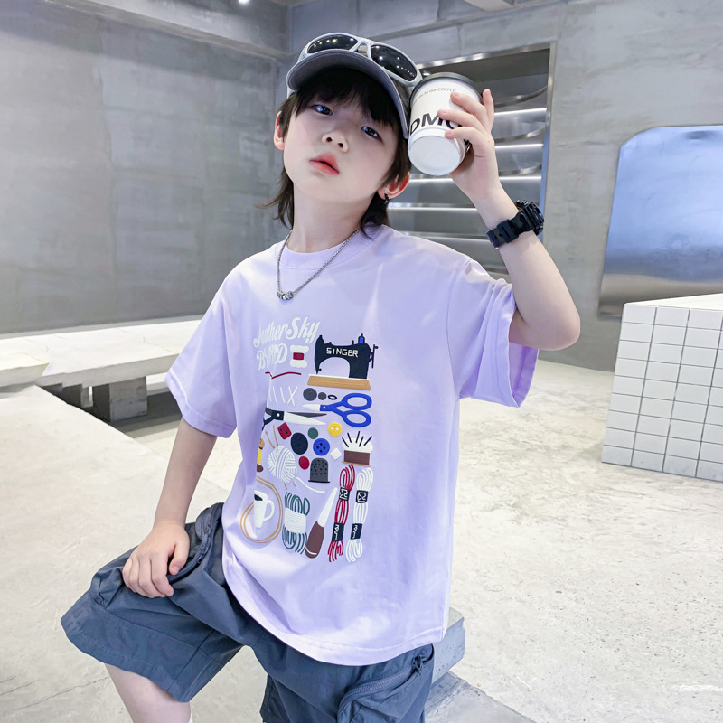 Trendy brand boys' summer wear 2025 new children's cartoon printed short-sleeved T-shirt, loose medium and large children's half-sleeved summer T-shirt Specification image