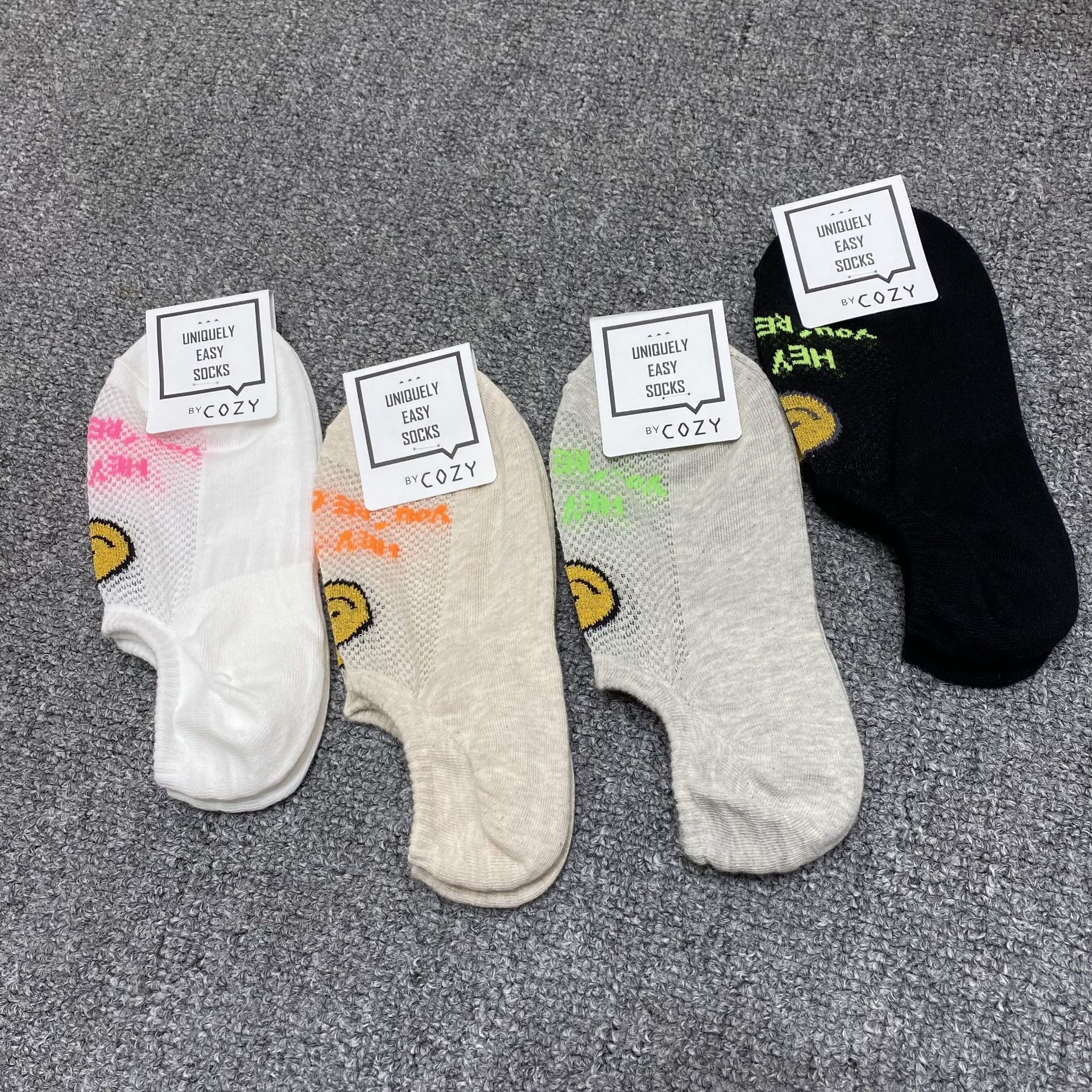 South Korea Dongdaemun summer thin style boat socks cozy Smiley face letter mesh socks Breathable cotton socks invisible socks women's socks
