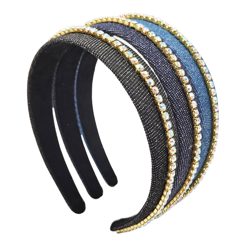 Qiwei Accessories Exclusive Qiwei Accessories Exclusive European and American cross-border hair accessories Denim High-end drill bit headband for women details Picture