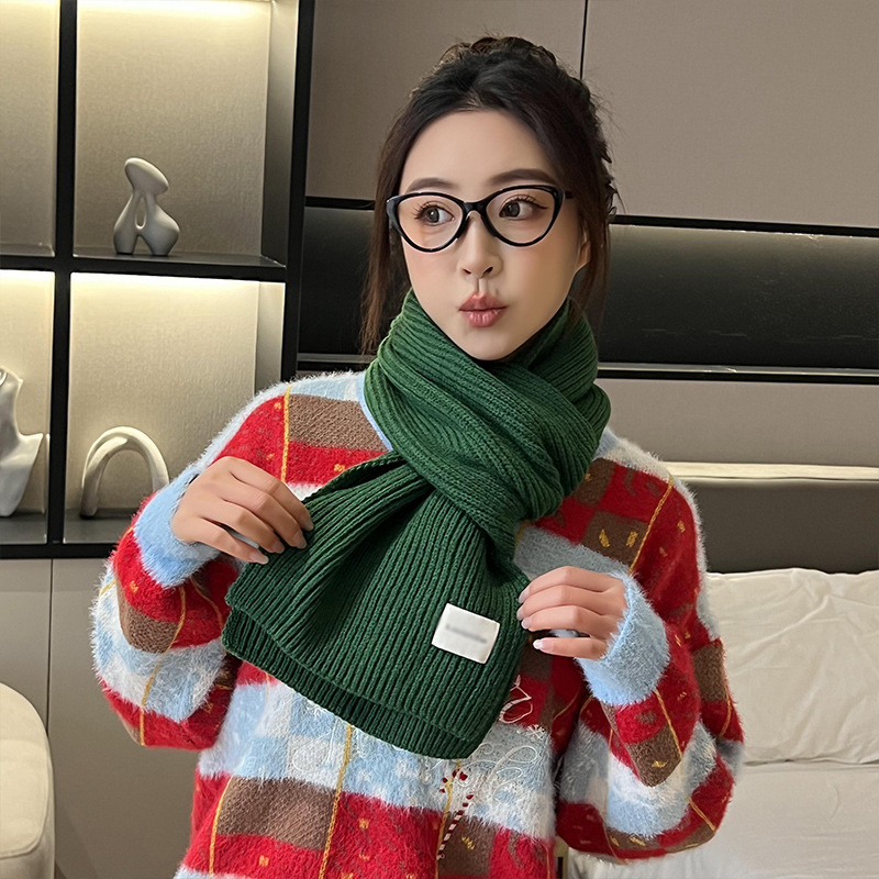 红色毛线围巾女冬季氛围感韩版百搭学生冬天保暖纯色加厚针织围脖详情9