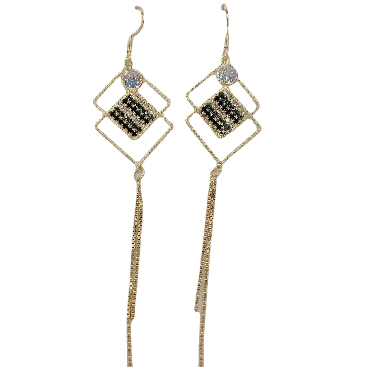 【 Silver Needle 】 Korean-style three-color tassel spliced silver needle elegant zircon female earrings, a popular bestseller in live-streaming by Internet celebrities Item Picture