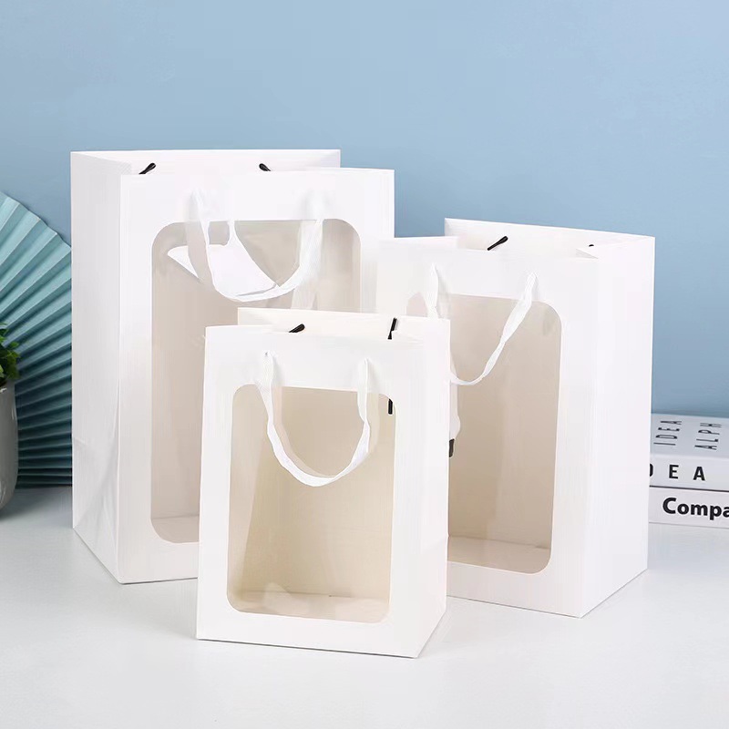 Thickened transparent windowed kraft paper handbag, Teachers' Day flower gift packaging bag, exhibition and sales fair, wedding souvenirs