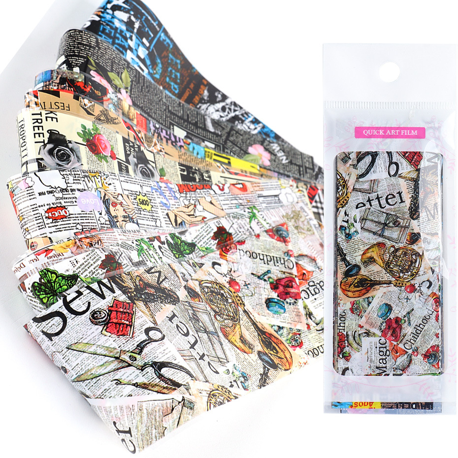 Cross-border new nail art starry sky paper ins European and American English letter magazine Bow nail transfer sticker nail shanilak Item Picture