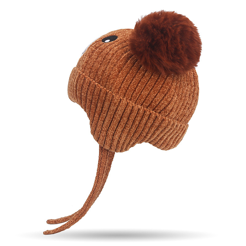 New autumn and winter styles of cute little bear warm ear-protecting woolen cap for boys and Korean-style woolen knitted cap for girls Item Picture