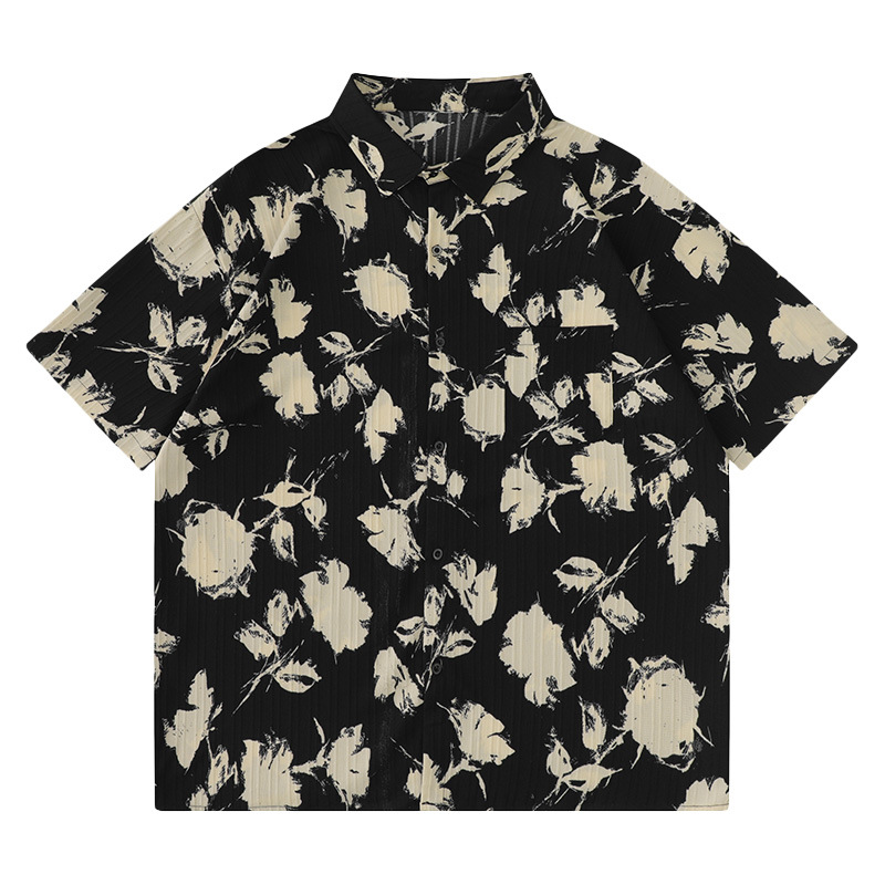 YPRS men's vintage vintage floral shirt, men's summer short-sleeved ins Hong Kong-style thin and loose cross-border shirt