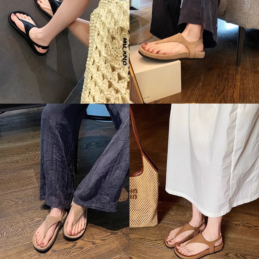The same style as Grape Mom in 2025, minimalist and elegant hermetic retro flip-toe vacation flat, niche Roman-style sandals for women Application Scenario