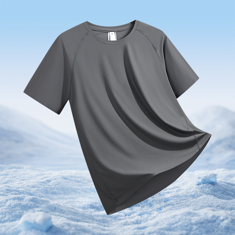 夏季新款真冰丝短袖男士夏季薄款户外运动休闲速干衣男运动短袖T