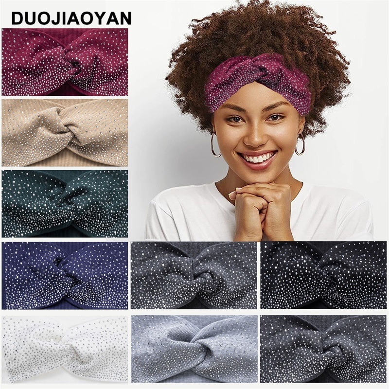 A variety of charming new hot diamond hair ties, cross wide edge elastic water diamond headscarves, fashionable sparkling diamond European and American hair accessories wholesale details Picture