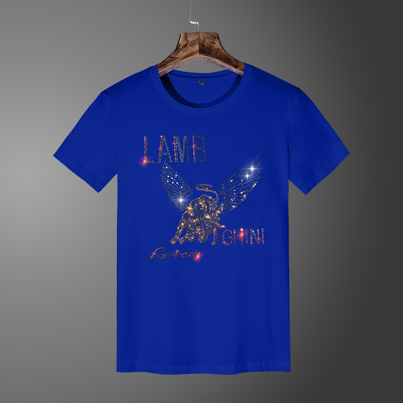 European Station hot diamond T-shirt Men's short-sleeved 2024 Summer quality ice silk cotton personalized trendy brand slimming men's T-shirt details Picture