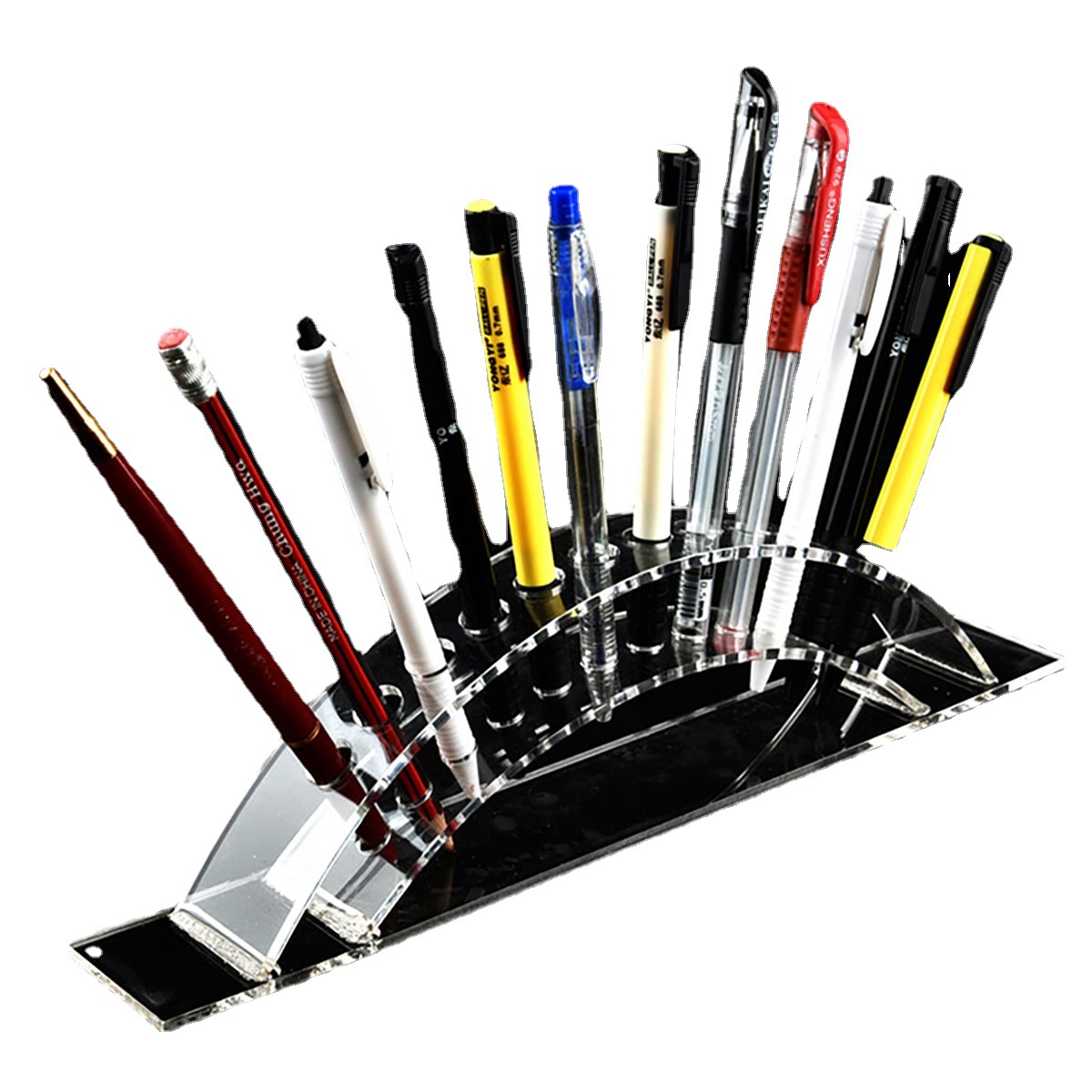 亚克力展示架笔类展示架多孔插笔架大容量桥形笔筒架塑料收纳筒架白底实物图