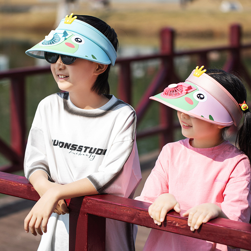 儿童帽子空顶帽夏季防晒儿童风扇帽时尚卡通可爱遮阳帽USB可充电