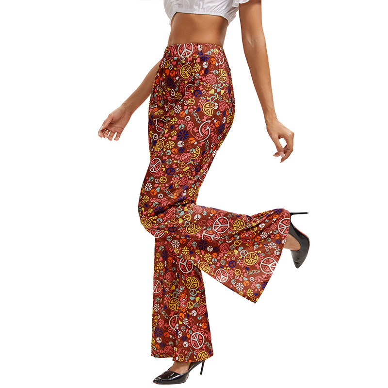In 2025, Amazon's best-selling women's hippie clothing: wide-leg flared pants, color-blocking printed long pants, and headscarves Specification image