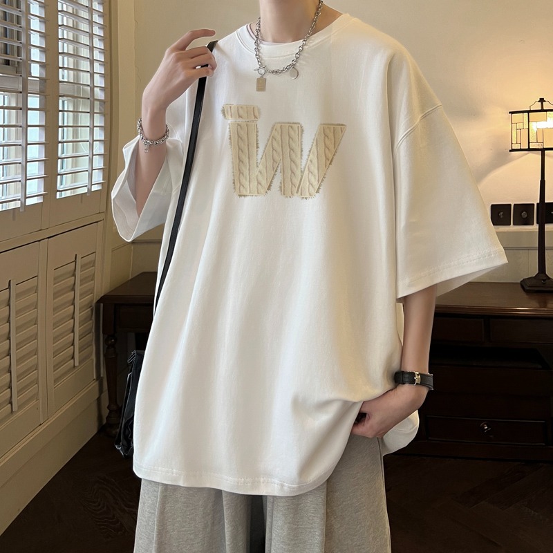 American retro design sense, high-end look, men's short-sleeved summer trendy brand, large-sized half-sleeved wine red, navy blue Application Scenario