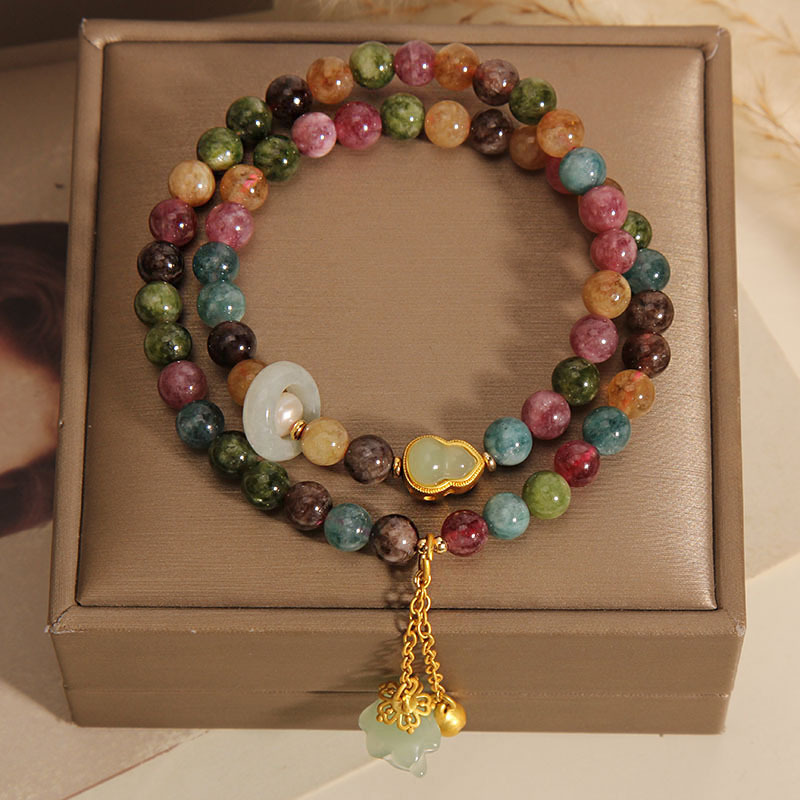 Natural turmalina doble anillo pulsera mujeres verano nicho luz de lujo estilo nacional calabaza multicapa muguet colgante mano cadena pulsera Application Scenario