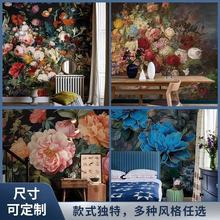 法式复古黑白花鸟壁纸卧室床头背景墙纸美式田园壁布酒店民宿壁画详情3