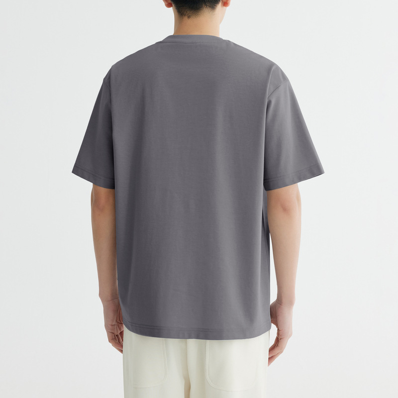 Quick-drying ice silk cotton simple letter print short-sleeved T-shirt for men 2024 summer slightly loose silk gloss half-sleeved T-shirt Specification image