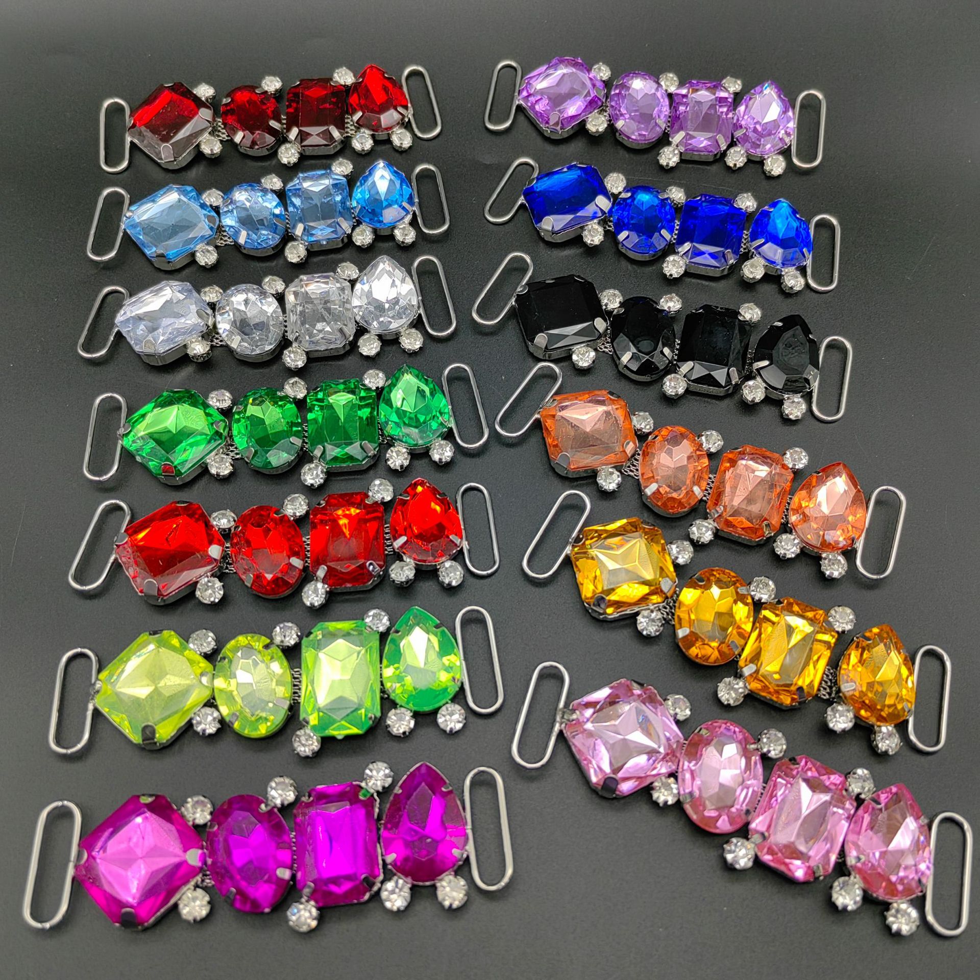 一字型泳衣配件大号彩色钻镶嵌亚克力钻鞋配件烧焊链条比基尼链扣