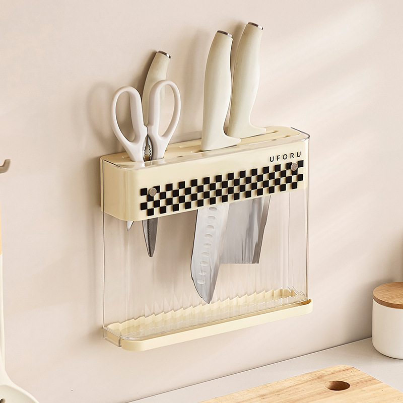 Wall-Mounted Knife Rack, Countertop Knife Storage Rack, Kitchen Wall-Mounted, Light-Luxury Plastic Draining Knife Rack Without Drilling details Picture