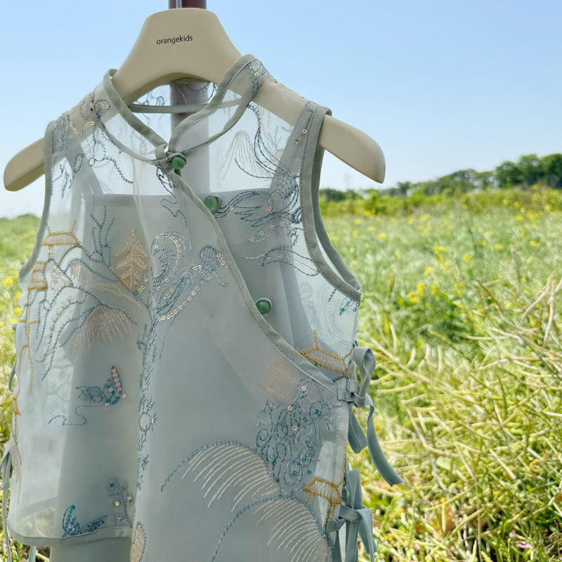 国潮汉服女童夏装2025新款洋气儿童中式套装女孩夏季国风旗袍连衣裙细节图