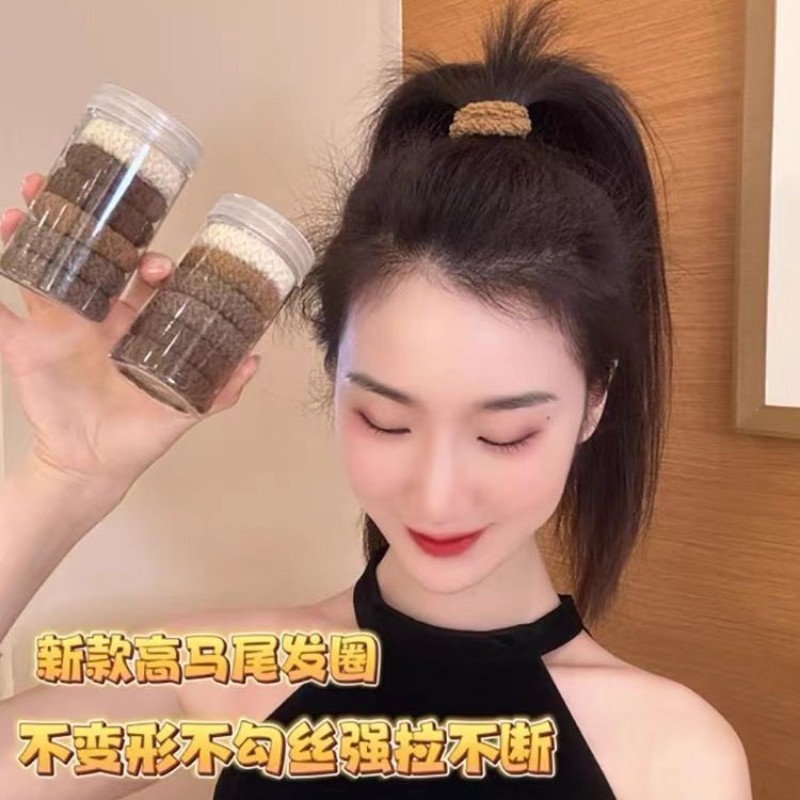 High Stretch Durable Milk Coffee Color Canned Scrunchie Rubber Band Women's Hair Wear High Ponytail Ball Hair Band Hair Accessories Specification drawing