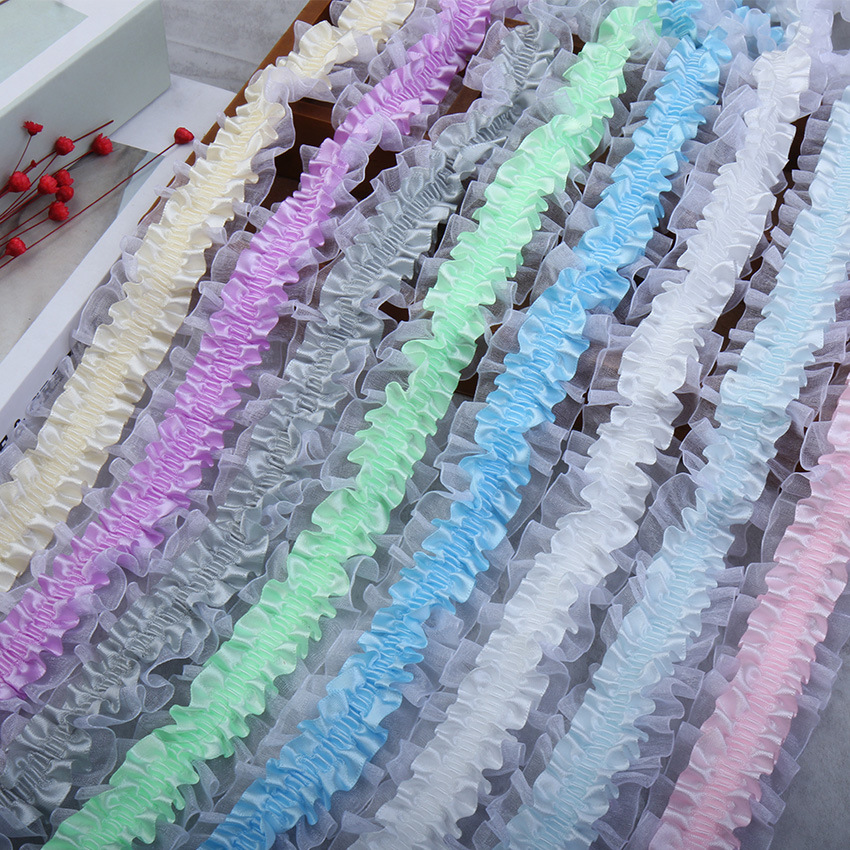 En stock 4cm doble poliéster hilo de nieve cinta elástico pliegues DIY artesanales accesorios encaje encaje con descuento details Picture