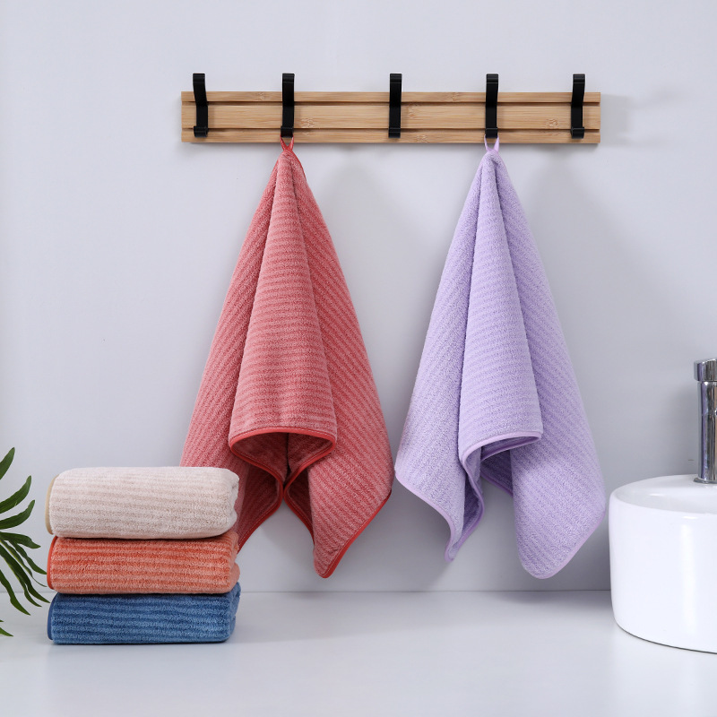【 Chi Jia 】 Coral Fleece towel, plain horizontal strip, home soft, absorbent, not easy to shed fluff, soft edge towel details Picture