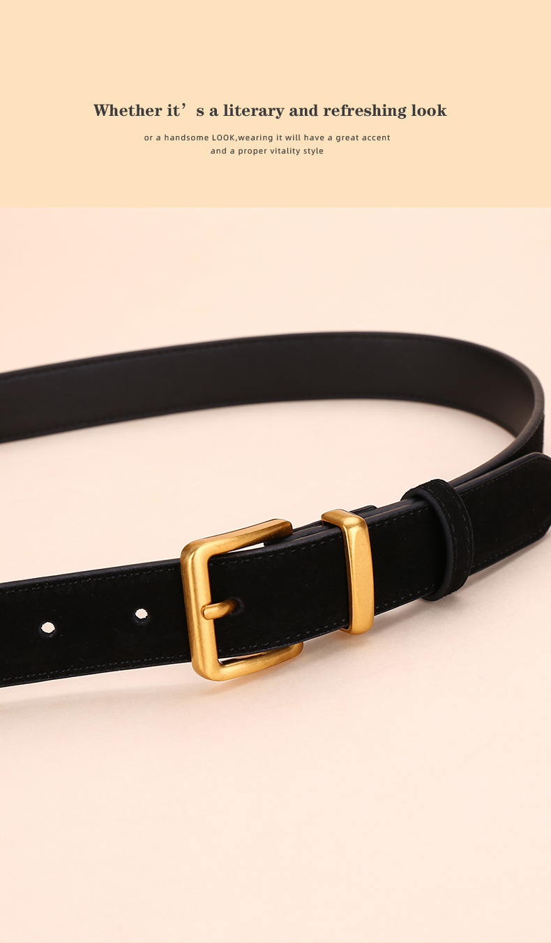 百搭女士磨砂皮带轻奢简约时尚装饰新款牛仔裤腰带女反绒二层牛皮详情14