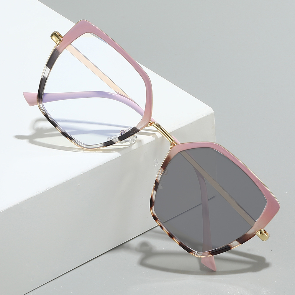 2024热销ins风眼镜框 女时尚多边形大框平光镜金属TR90防蓝光眼镜