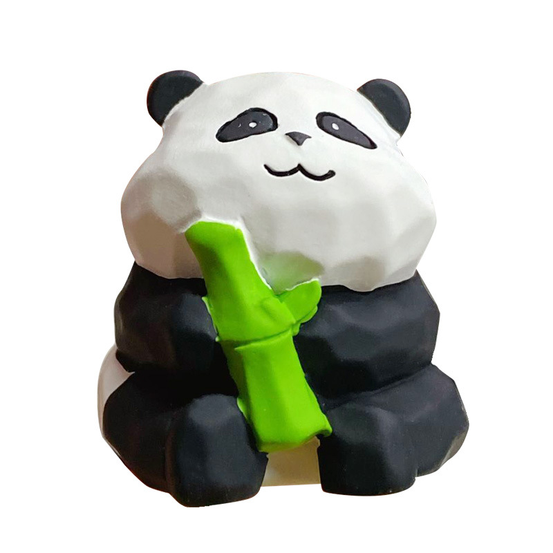 Baimao Original resin wood carving style panda ornaments, creative and exquisite panda flower home desktop decoration and display Item Picture