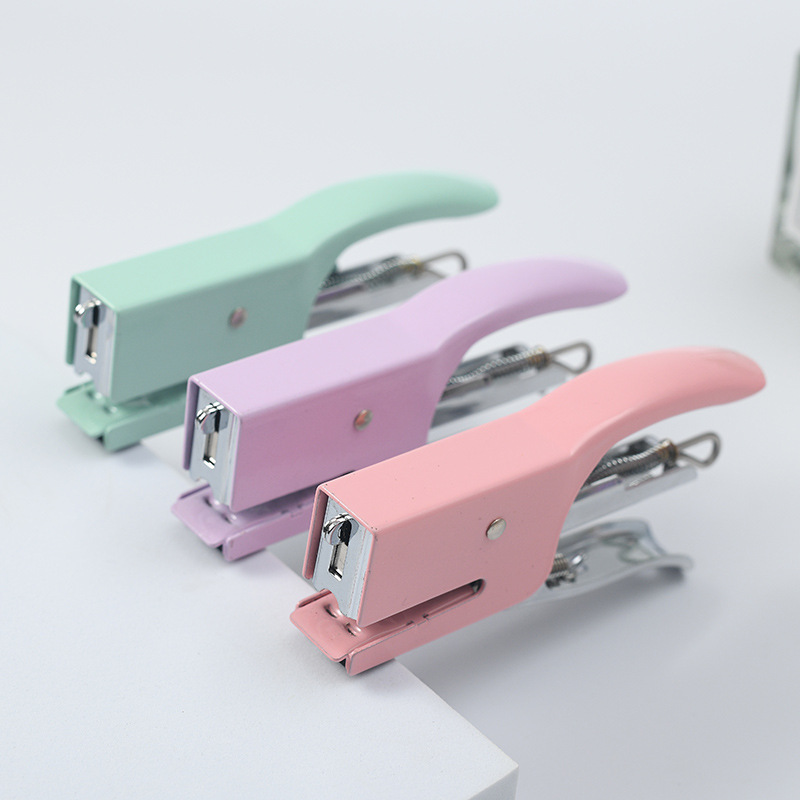 Macaron color metal handgrip grapadora no. 10 ahorro de trabajo para llevar embalaje grapadora pequeño tamaño grapadora de oficina