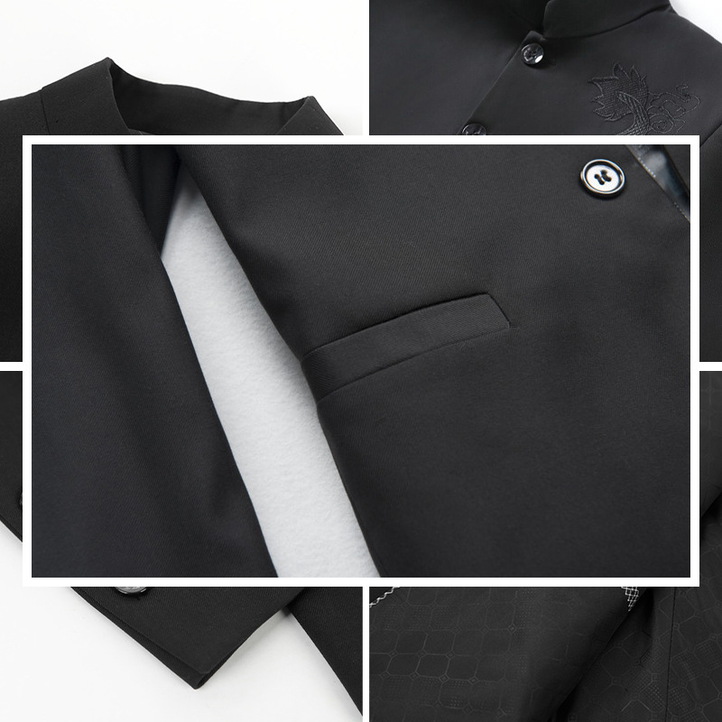 National trend four-season Zhongshan suit set for men, middle-aged and young Chinese stand-up collar suit for groom, Chinese-style formal suit, retro suit, Tang suit Item Picture