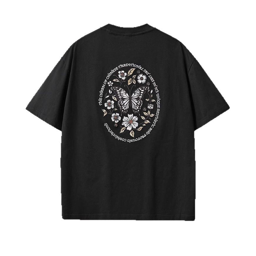 Wholesale of 260-gram heavy-duty pure cotton short-sleeved T-shirts for men with Chinese style embroidery and loose, large-sized men's clothing in summer 2025 Item Picture
