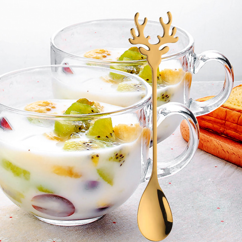 Creative Deer Head stainless steel coffee spoon Japanese and Korean dessert small spoon Christmas holiday gift spoon with cup mixing spoon Specification drawing