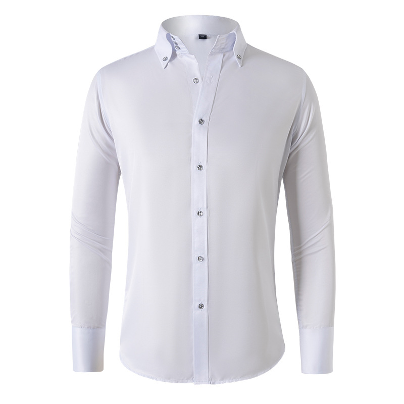Ouma Cross-border foreign trade Shirt Spring and Autumn New business casual French crystal buckle men's niche long-sleeved shirt details Picture