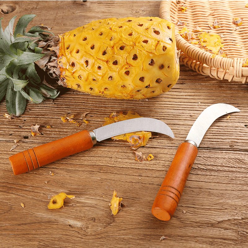 Stainless steel fruit pineapple knife, sharp wooden handle, small curved banana knife, fruit and vegetable peeler details Picture