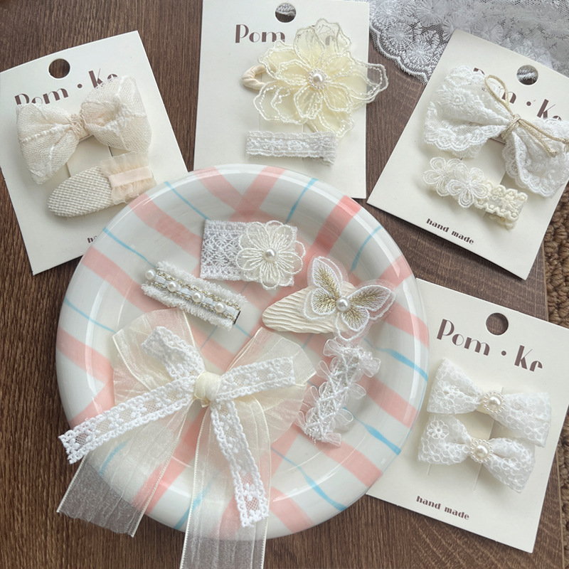 New lace bow pearl butterfly hair clips, hairpins, hair accessories, flower decorations, sweet children's fashion, versatile Specification image