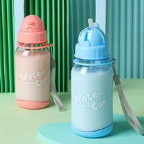 Children's drinking plastic water bottle with straw cup Girls summer new water bottle boys and girls baby kindergarten water cup