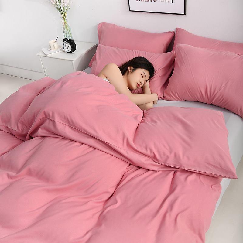 Solid Color Double Combination Thick Washed Cotton Ground Wool Four-Piece Long Staple Cotton Plain Single And Double Person Bed Cover Pure Cotton Bedding Specification drawing